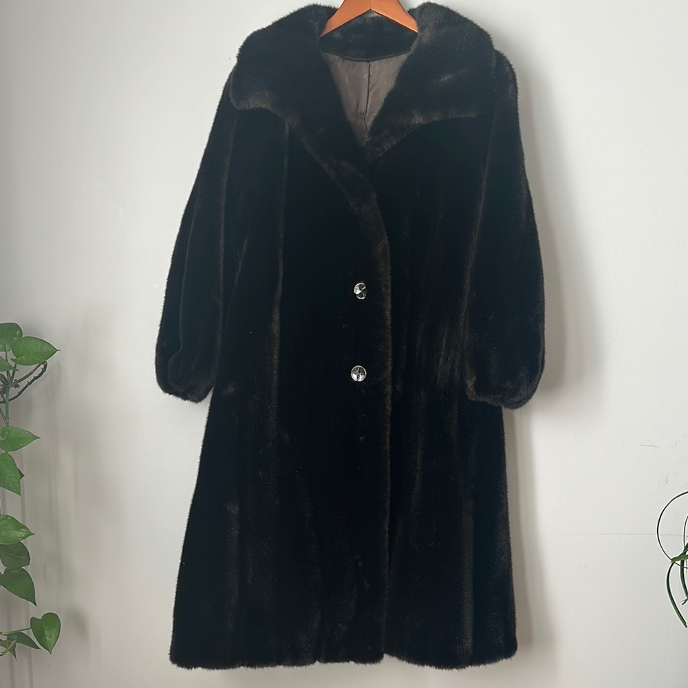 1960s coat Grandella vintage 60s brown faux fur jacket Size 14